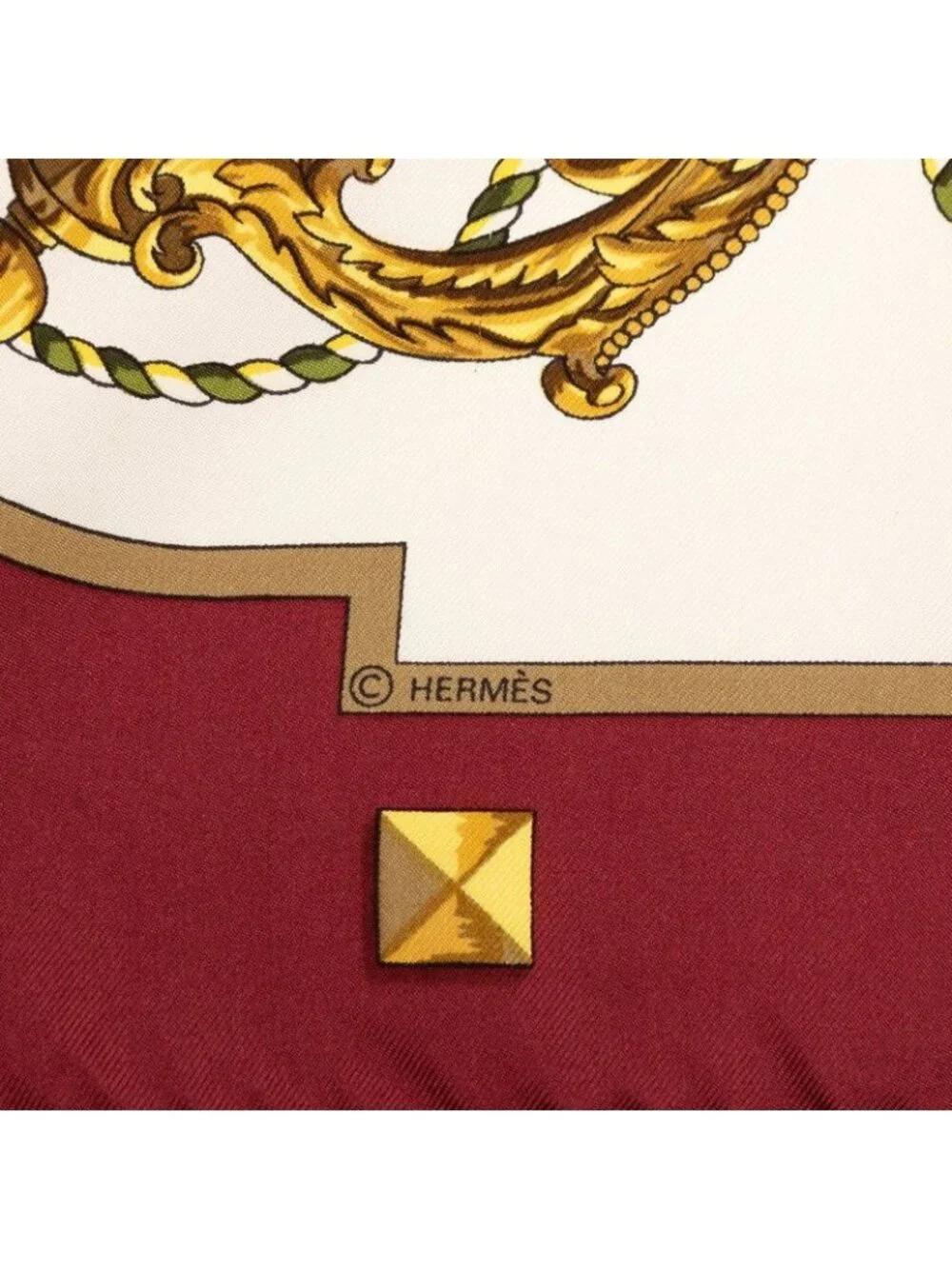 Hermes Carre 90 Les Cles The Keys Rare Key Scarf Ivory Wine Red Silk